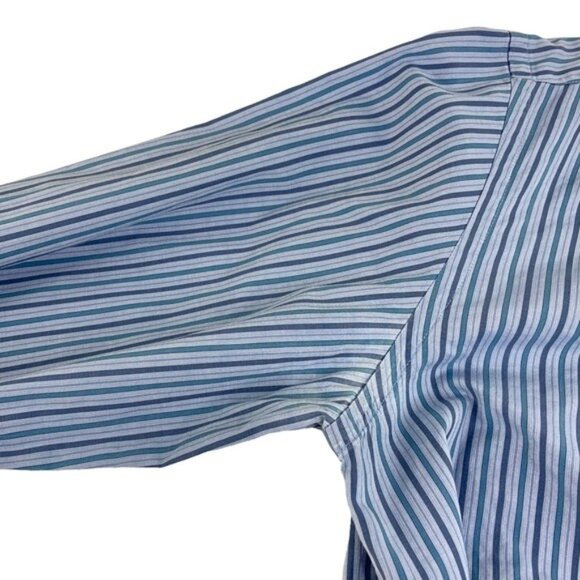 Canali Long Sleeve Button Down Shirt Blue Vertical Stripe - Picture 5 of 6